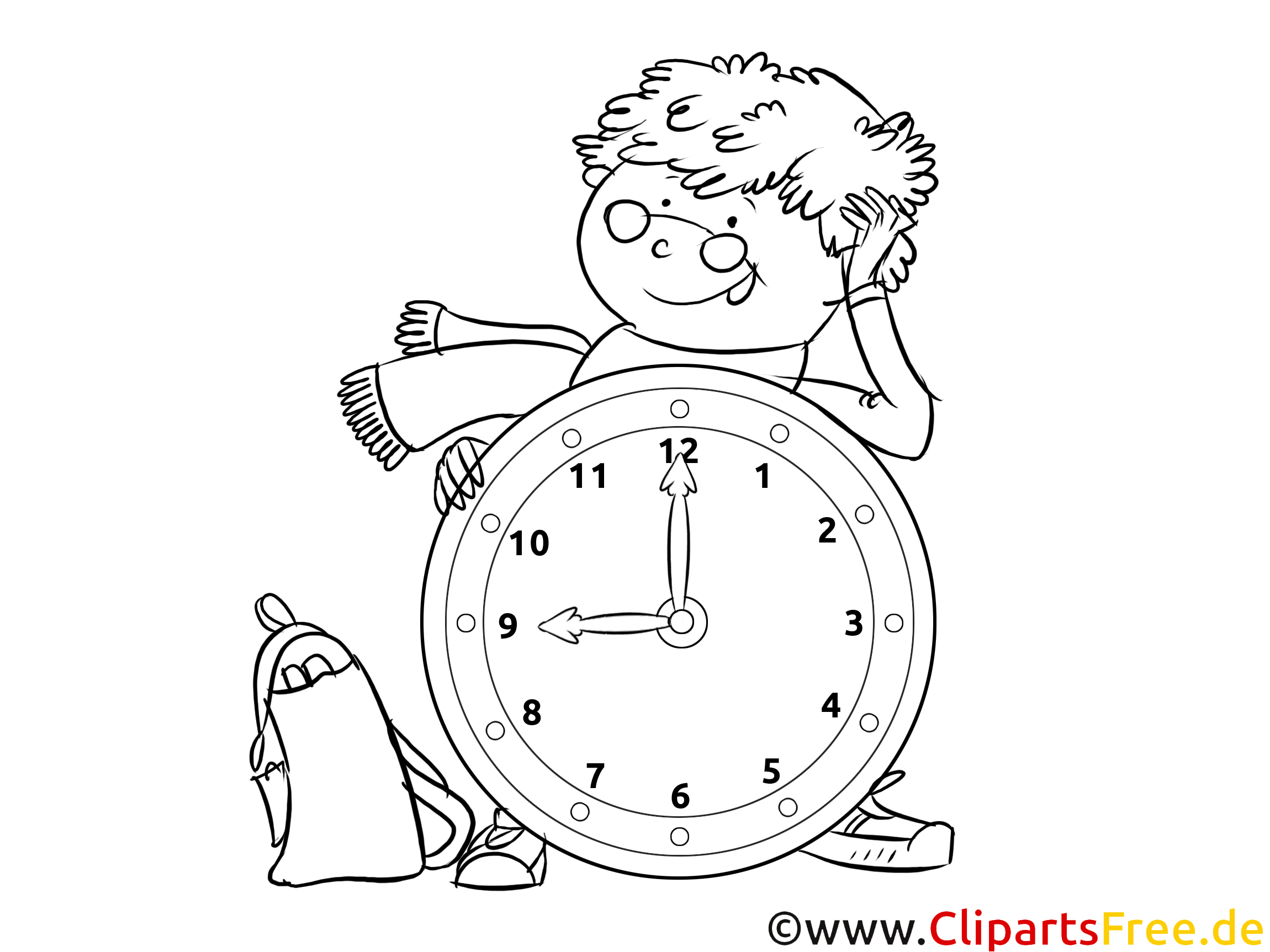 Zum Ausmalen Vorlage schwarzweiss zum Thema Uhr lernen