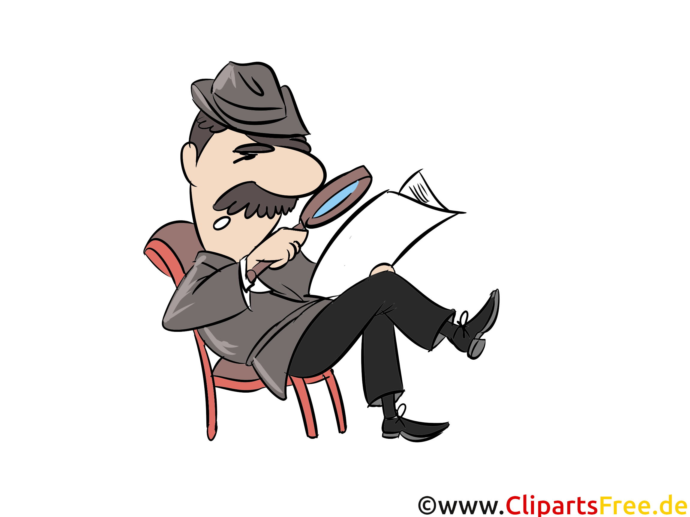 Zeitung lesen mit Lupe, Clipart, Illustration, Comic