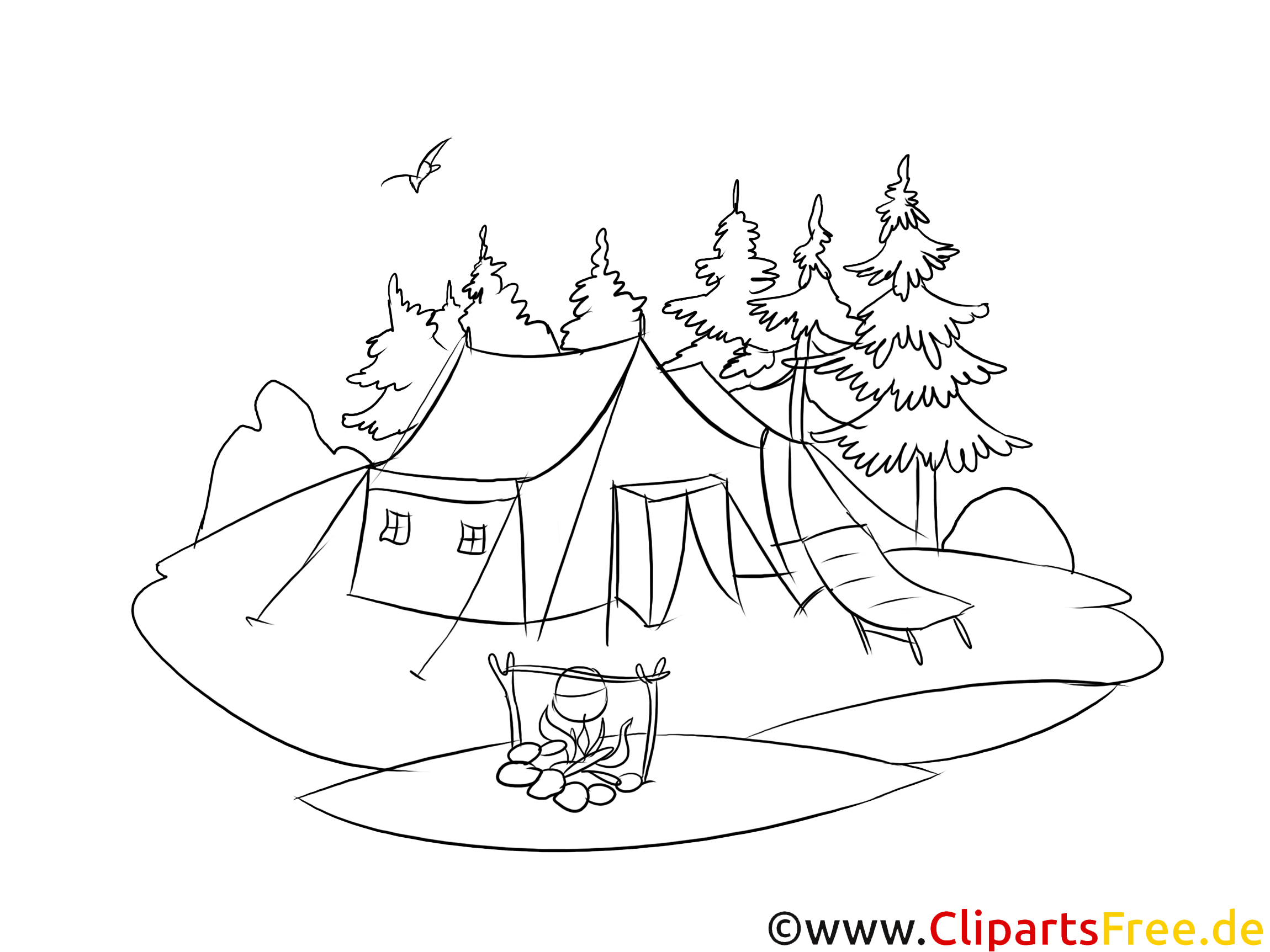 Camping para colorear dibujos para la escuela