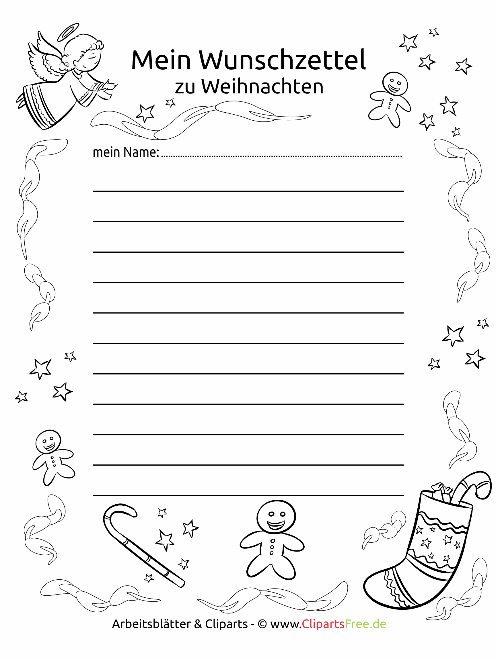 Kostenlose Wunschzettel zum Ausdrucken zu Weihnachten