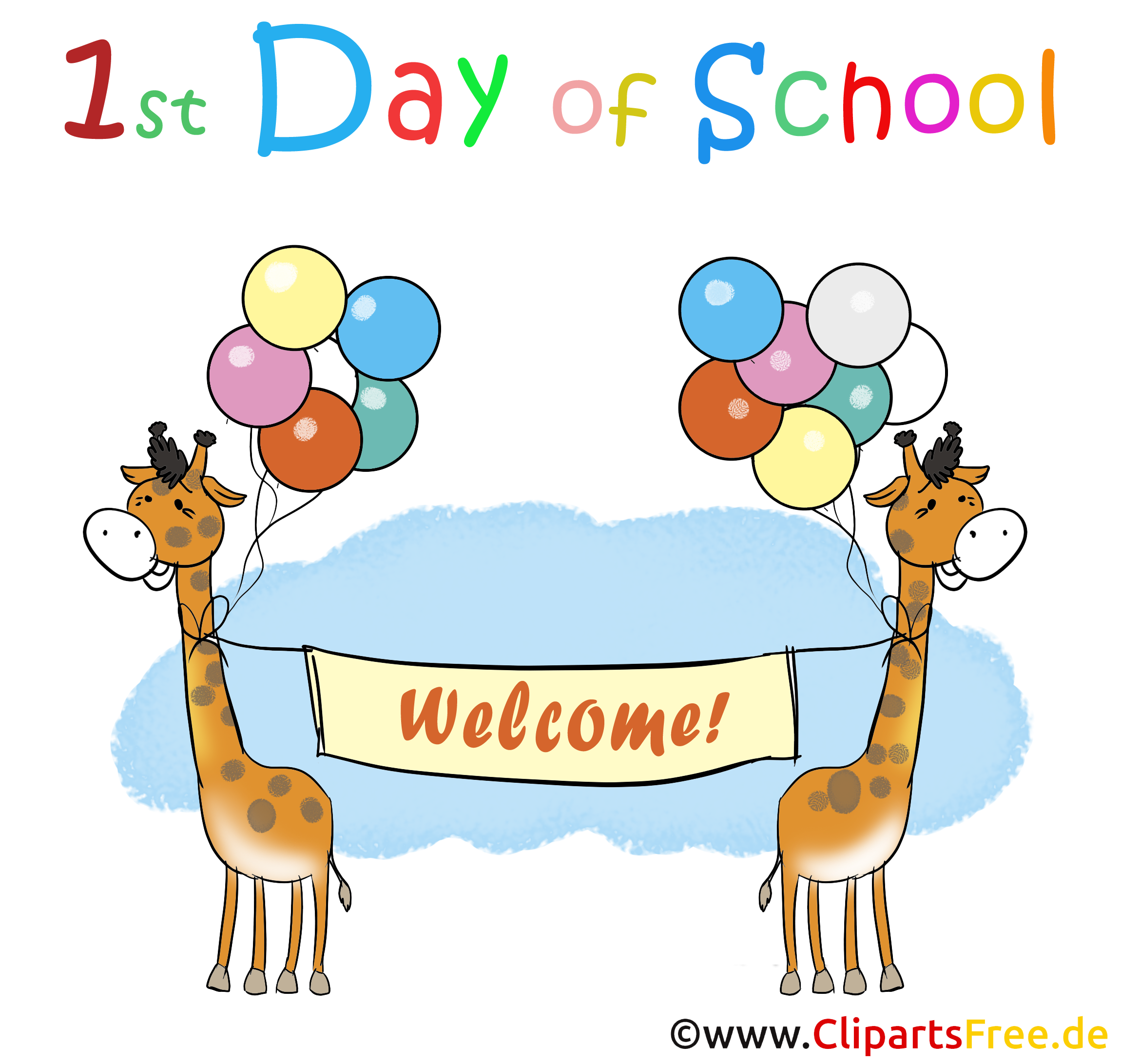 Habe Einen Schönen Tag Auf Englisch 1. Tag in der Schule auf Englisch Clipart, Illustration, Bild, Karte