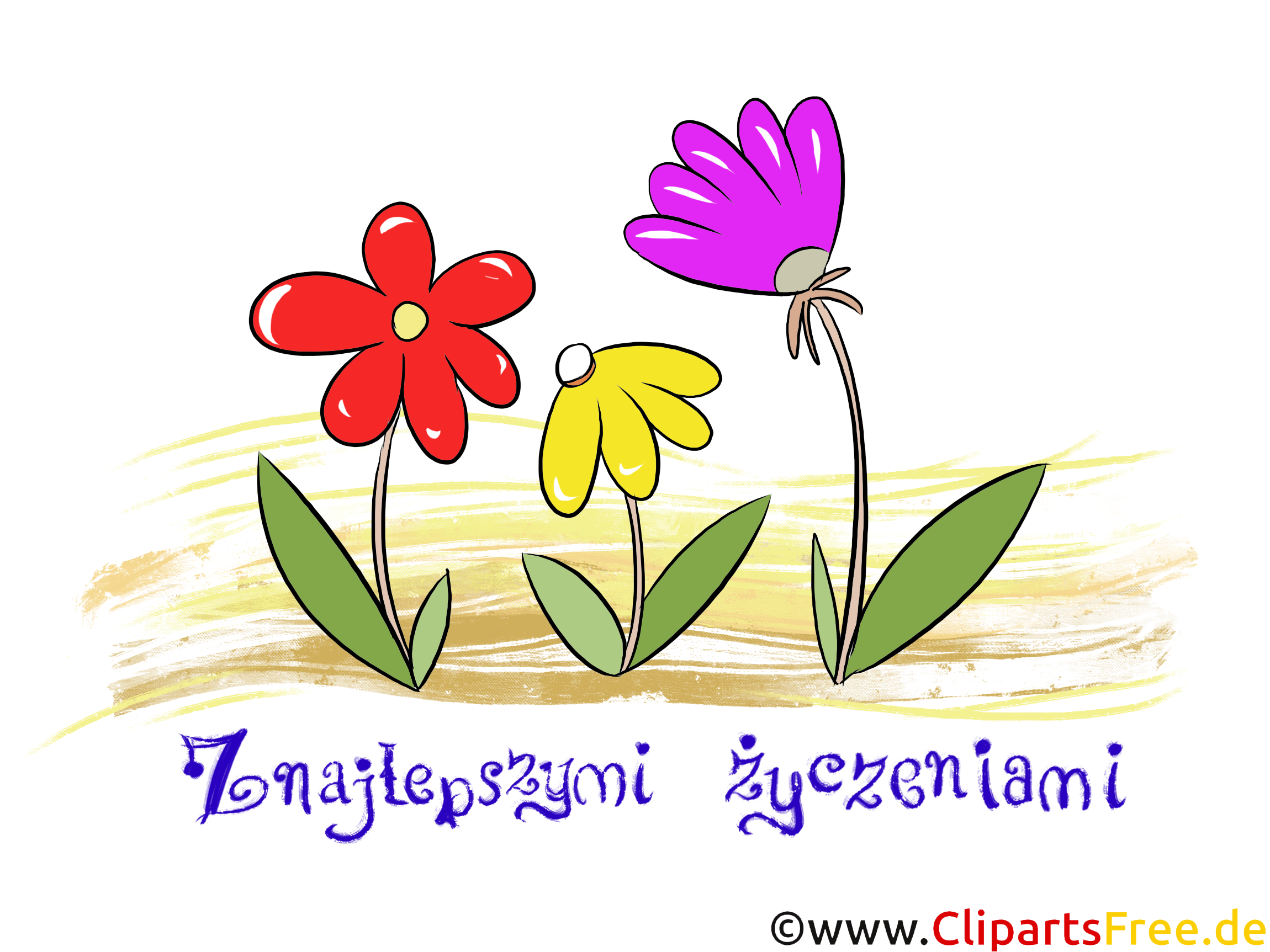 Tre Tegneserie Blomster Clipart Tillykke Med Polsk