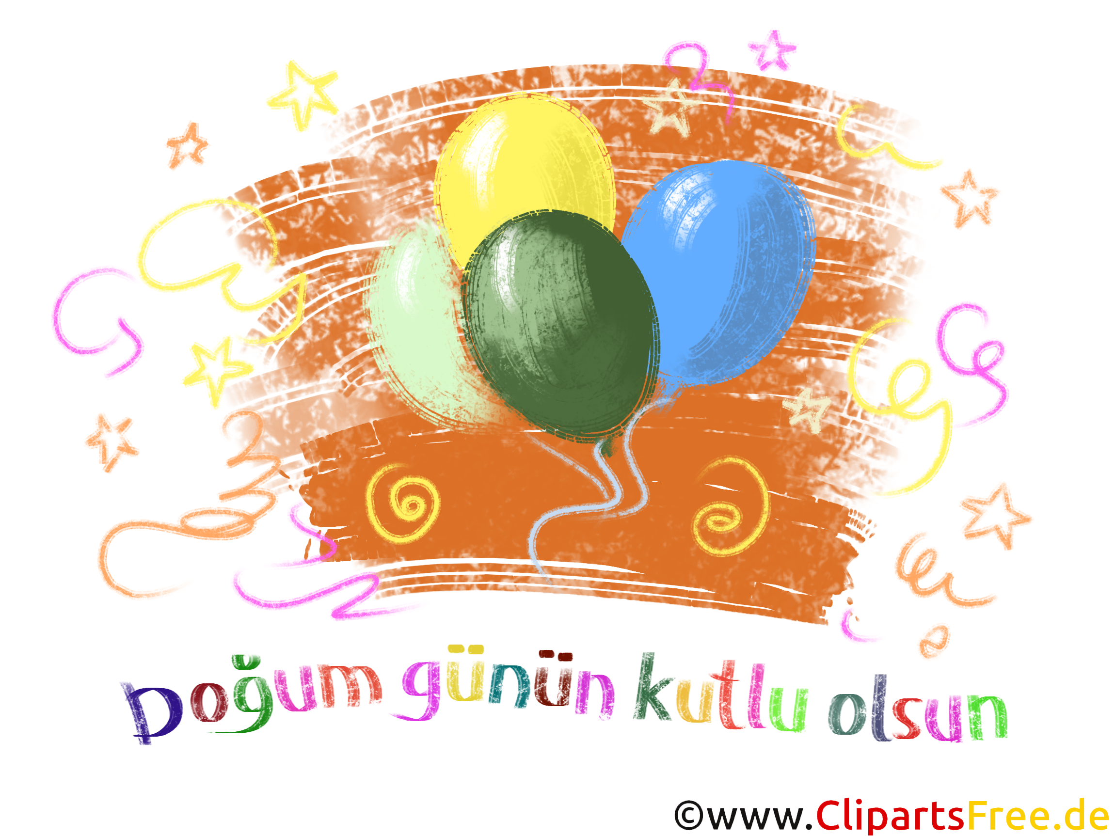 Bunte Luftballons zum Geburtstag auf Türkisch Clipart, Illustration, Bild