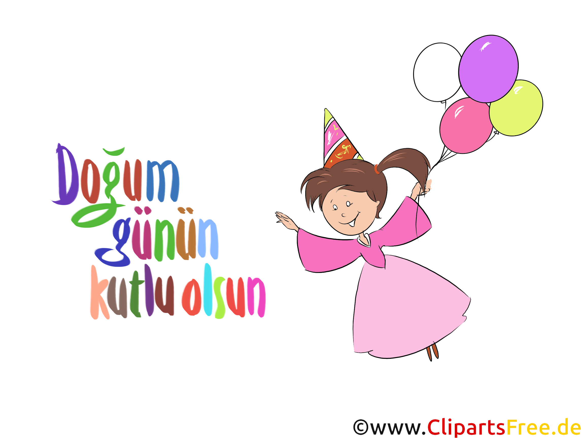 Glückwunsch zum Geburtstag an Mädchen auf Türkisch, Clipart, Bild