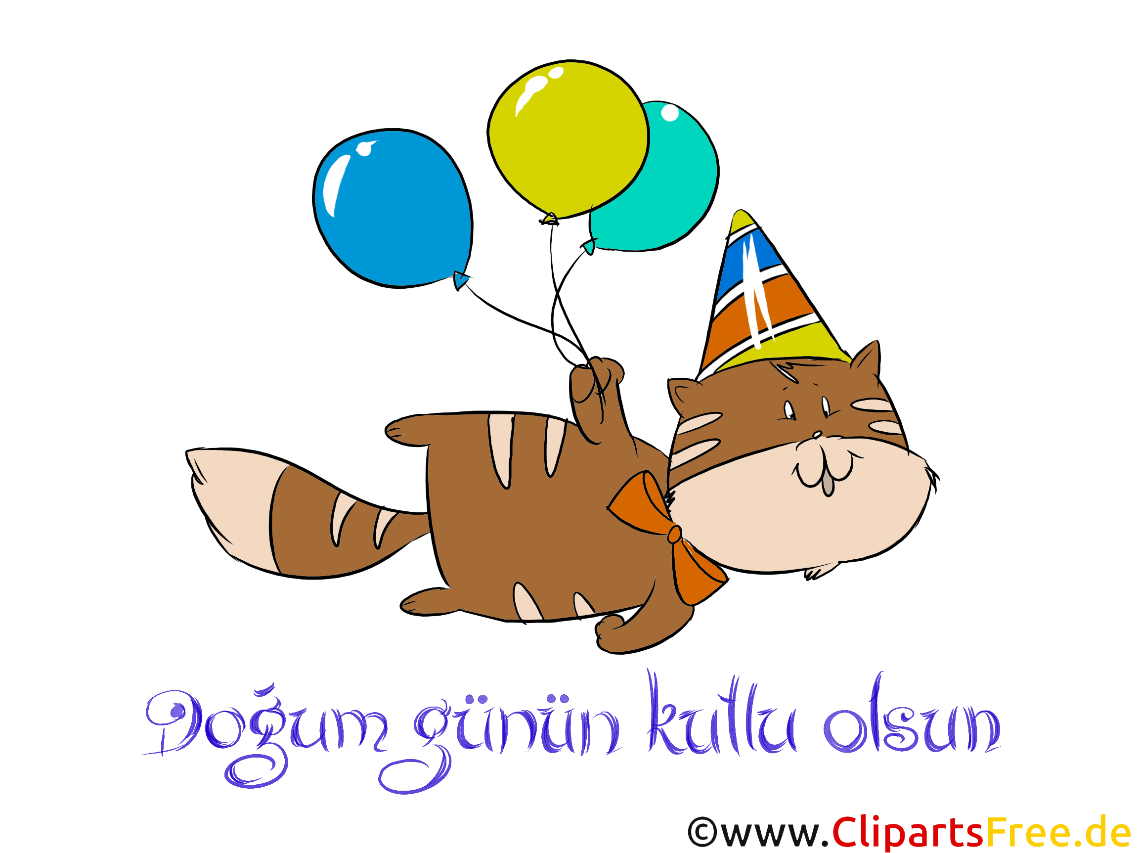 Glückwunsch zum Geburtstag auf Türkisch Clipart, Bild, Glückwunschkarte