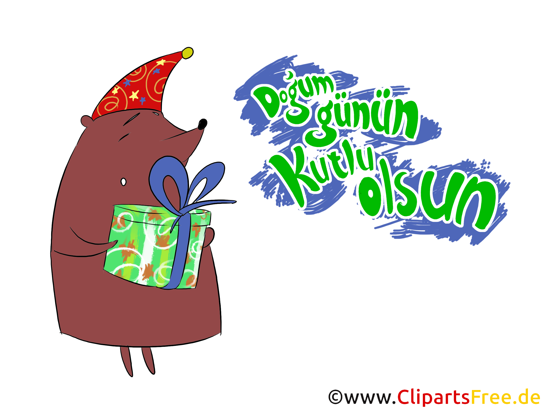 Grusskarte zum Geburtstag auf Türkisch Clipart, Bild, Glückwunschkarte