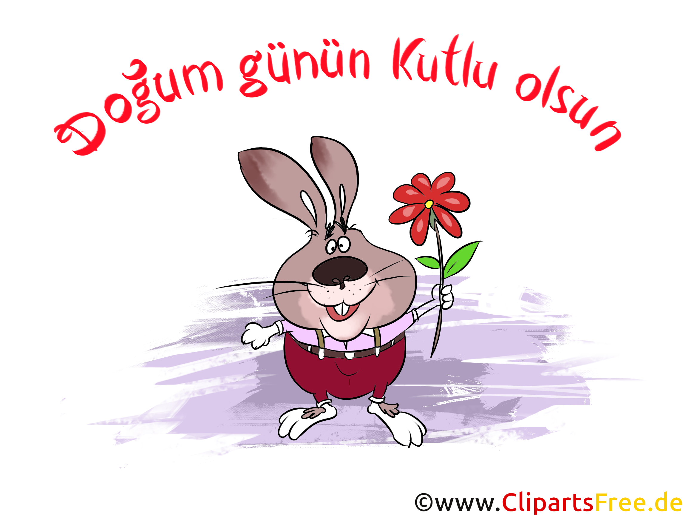 Lustige Glückwunschkarte zum Geburtstag mit Hase auf Türkisch, Clipart