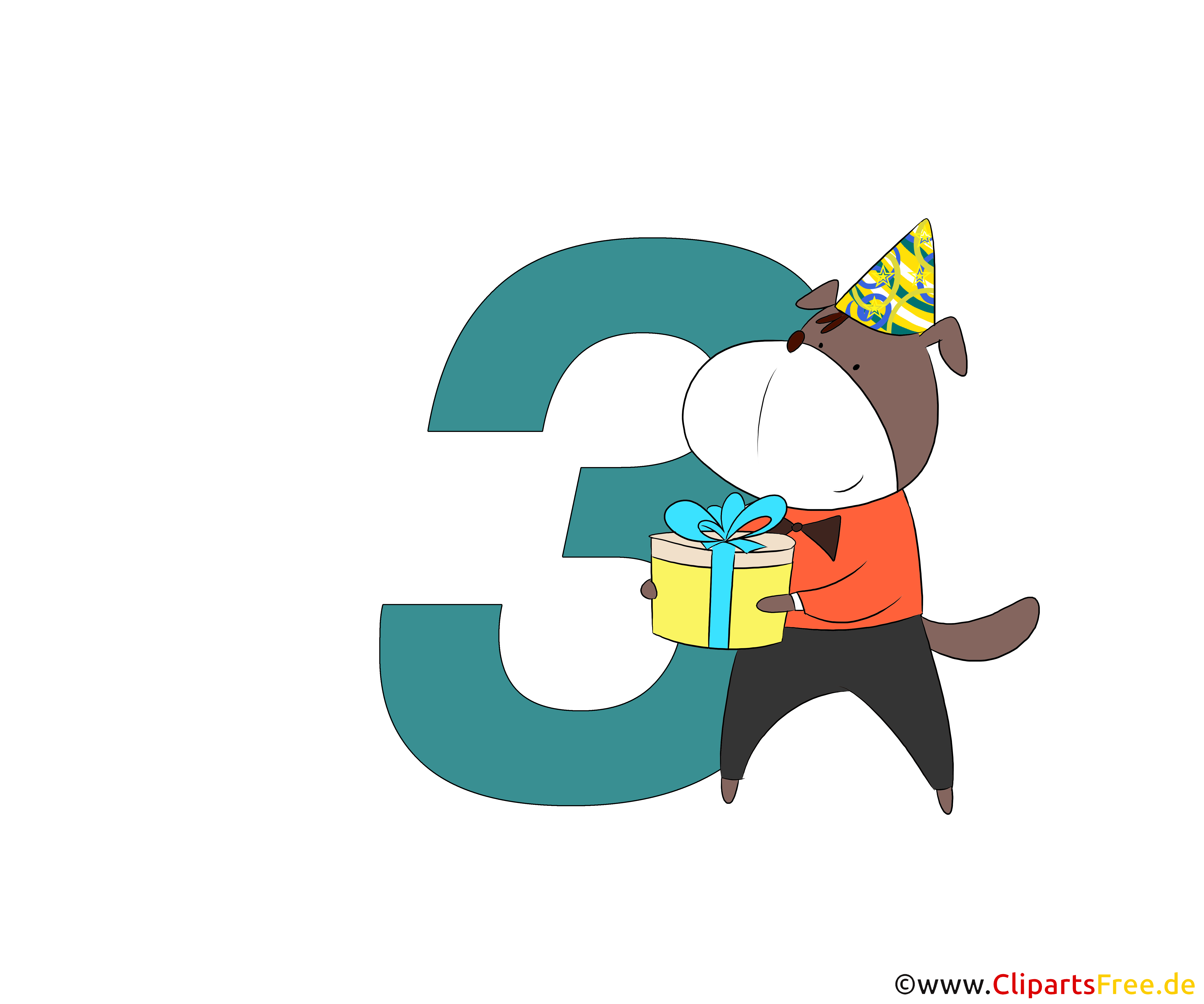 Bunte Zahl 3 (Zahl Drei) zum Geburtstag