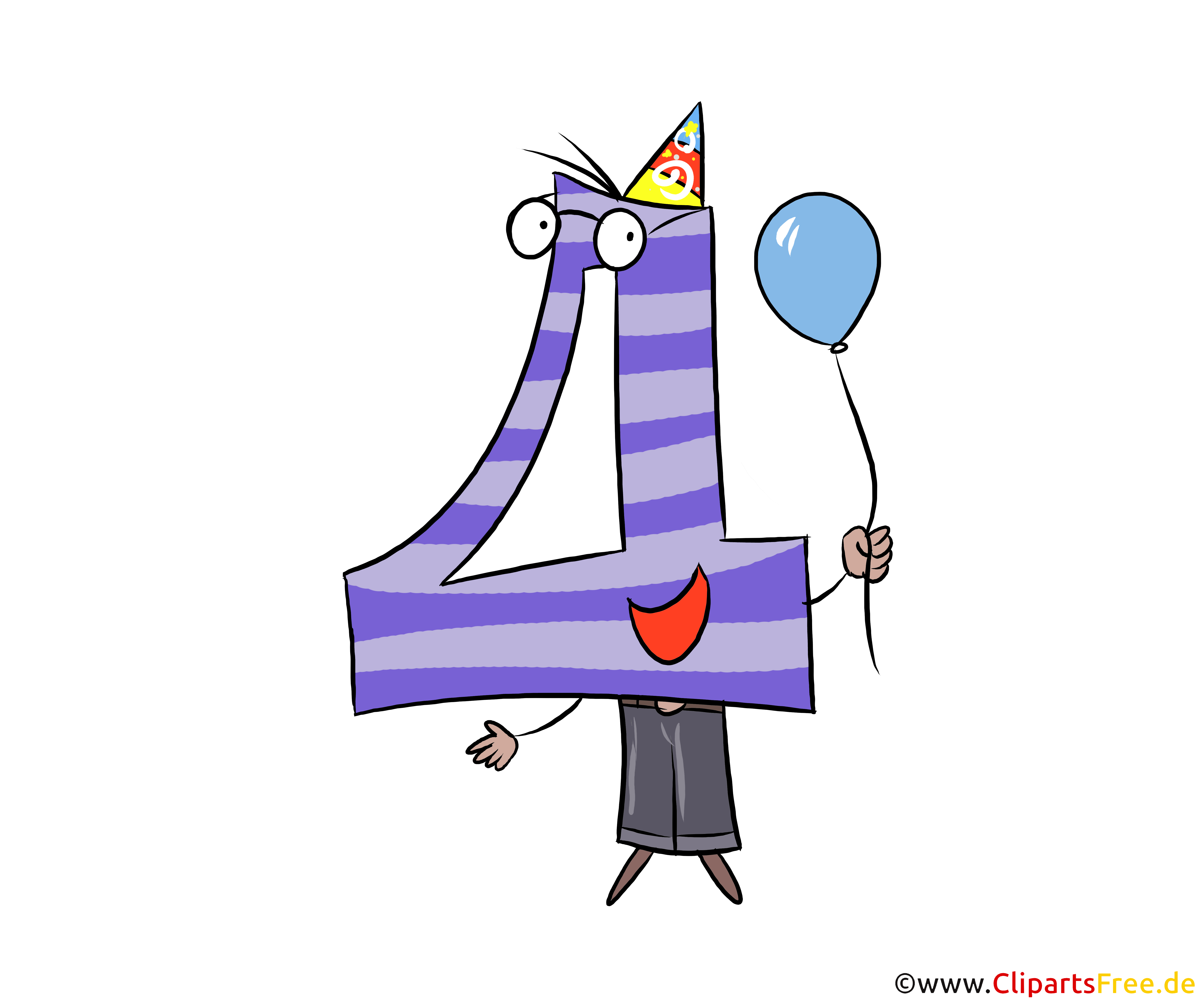 Lustige Zahl 4 für Grußkarte zum Geburtstag