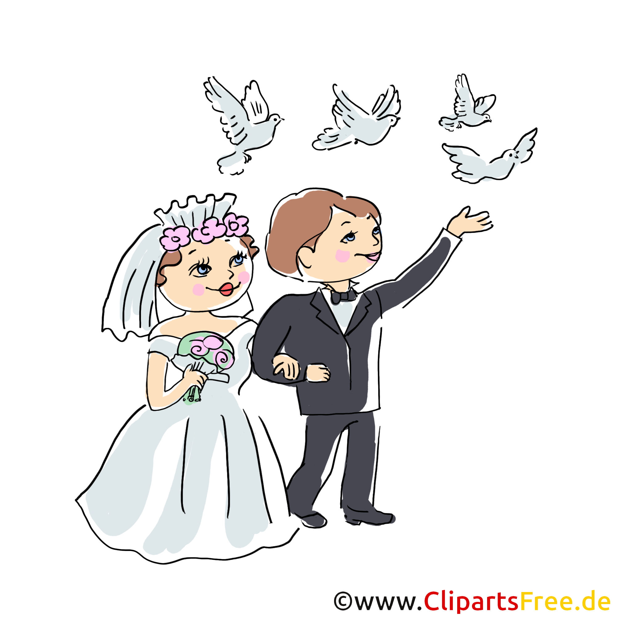 鳩のクリップアートと結婚式のカップル 結婚式のカードのイラスト