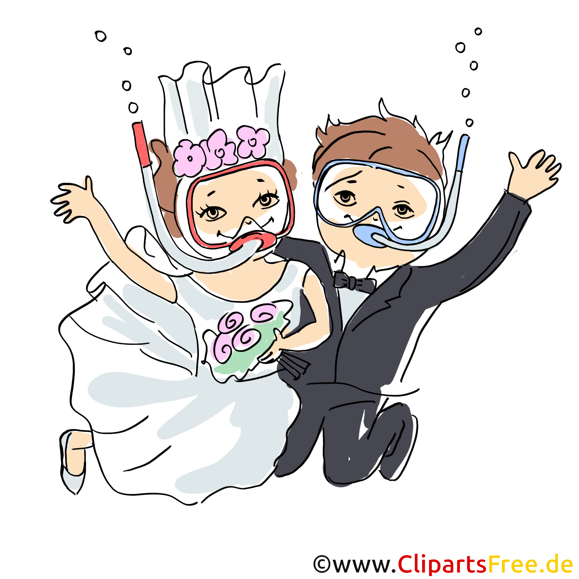 Hochzeit unter Wasser Clipart, Karte, Bild, Illustration