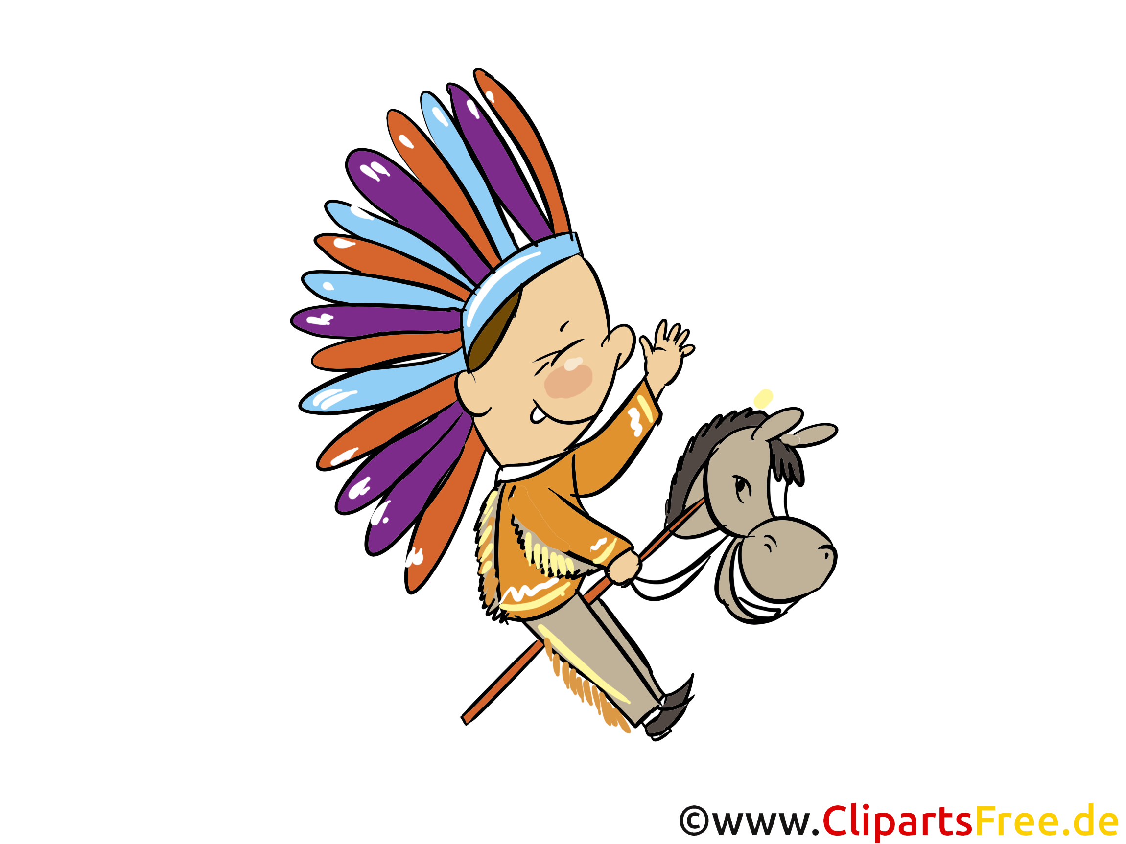 Kind Spielt Indianer Mit Pferdkopf Bild Clipart Illustration