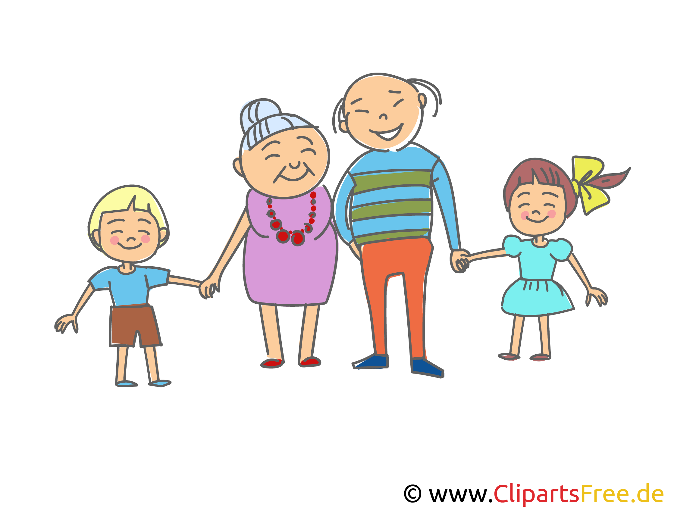 Grossvater Und Grossmutter Mit Enkeln Bild Illustration Clipart