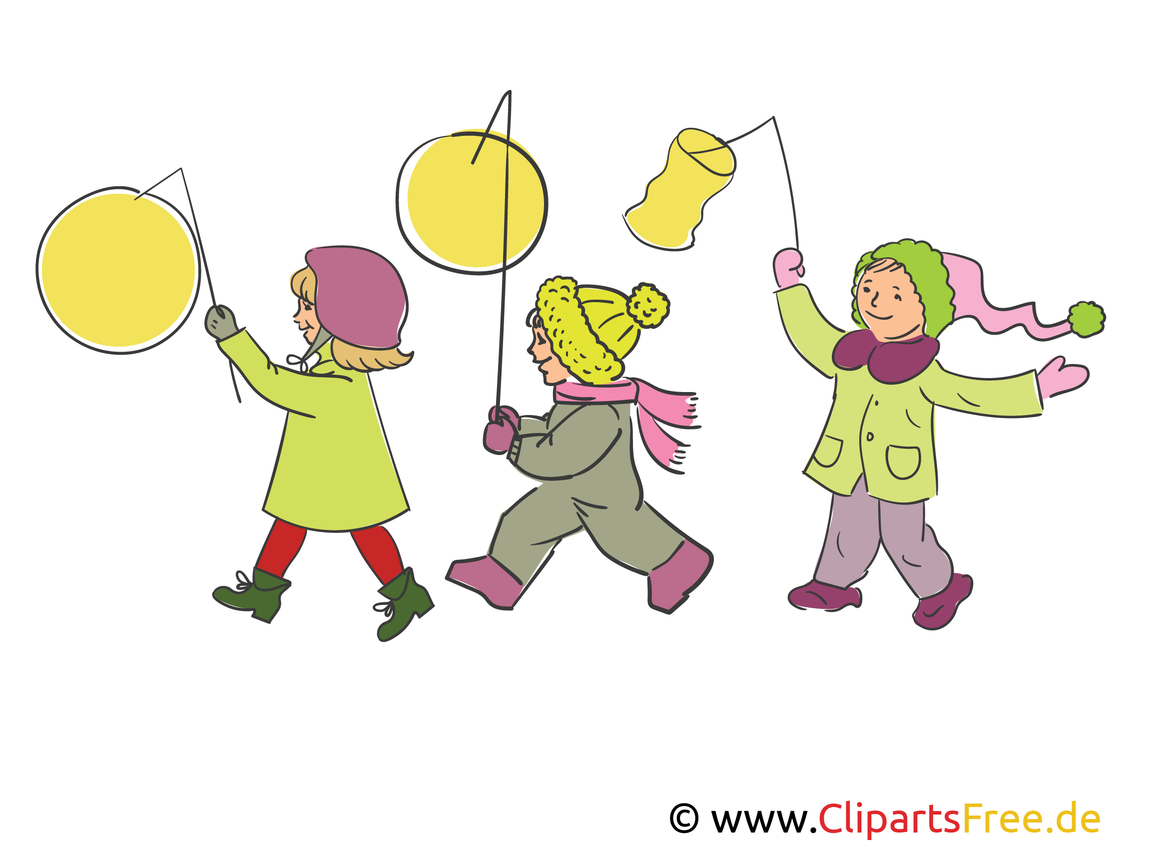 Laternenumzug, Kinder mit Laternen Illustration, Clipart, Bild