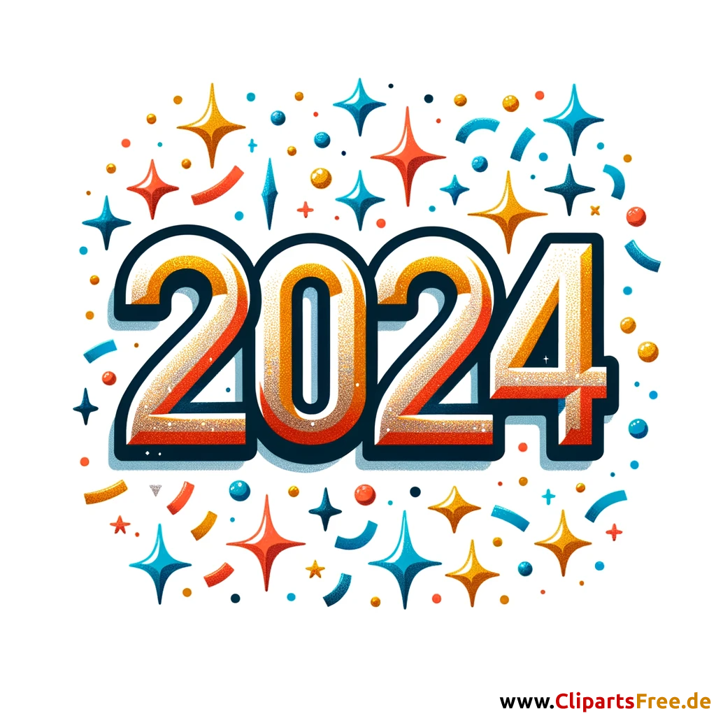 Clipart simples com números 2024 para a véspera de Ano Novo