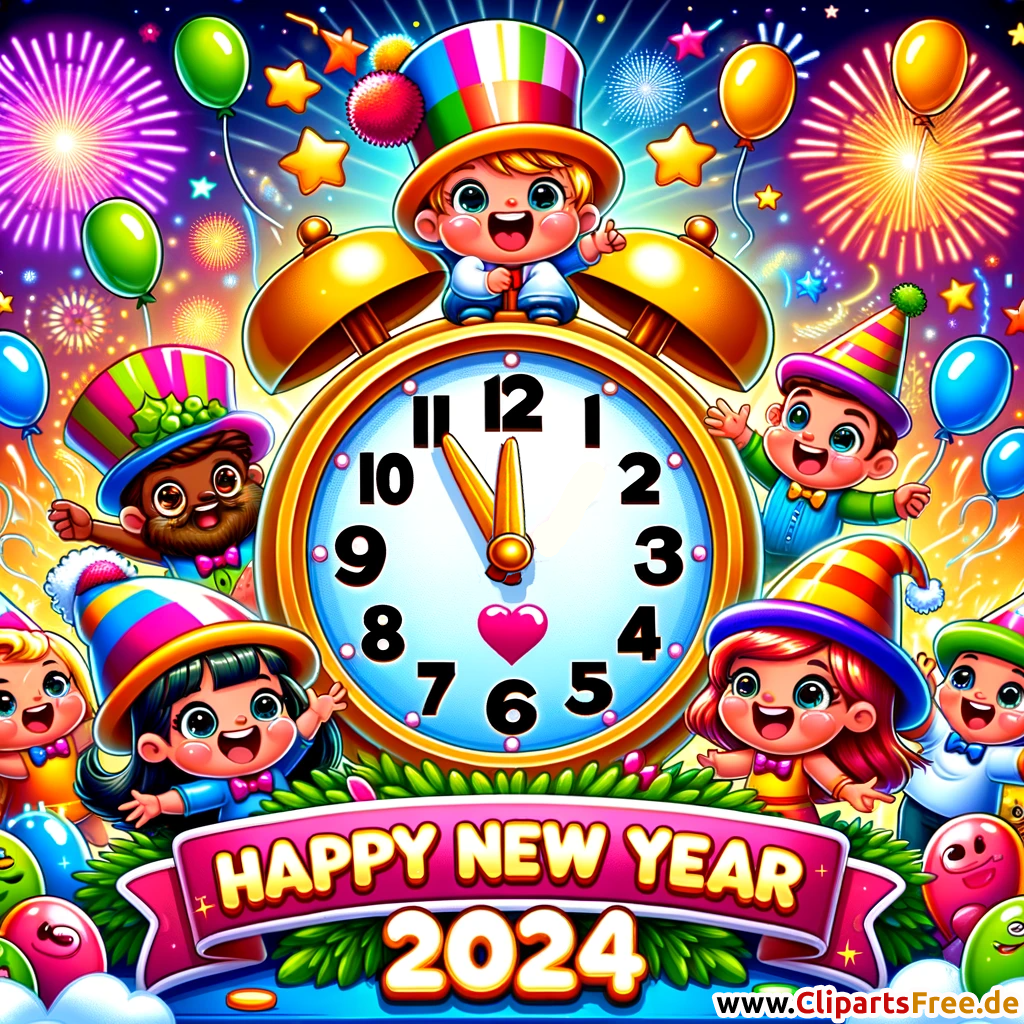 Ilustração colorida de feliz ano novo de 2024
