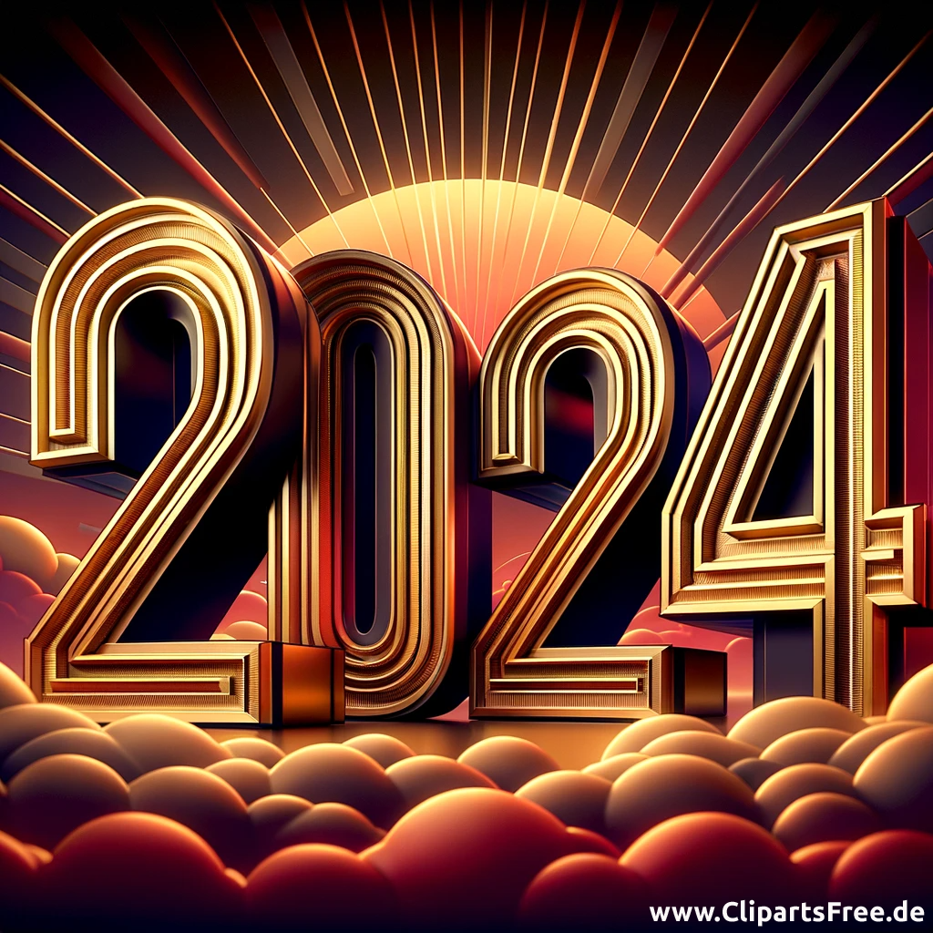Jahr 2024 Zahlen in Gold Clipart zum Silvester