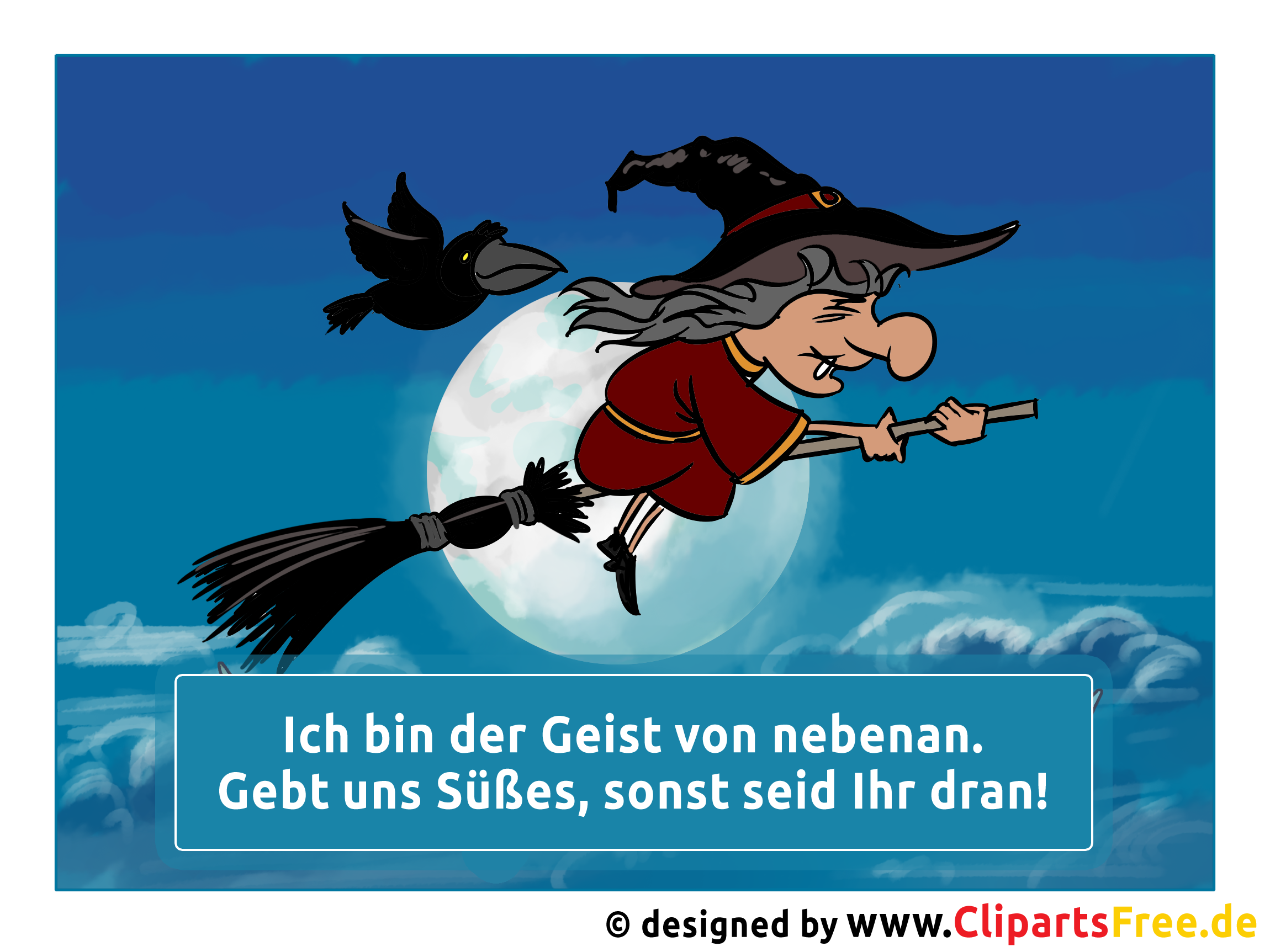 Spruch zu Halloween Bild mit Hexe