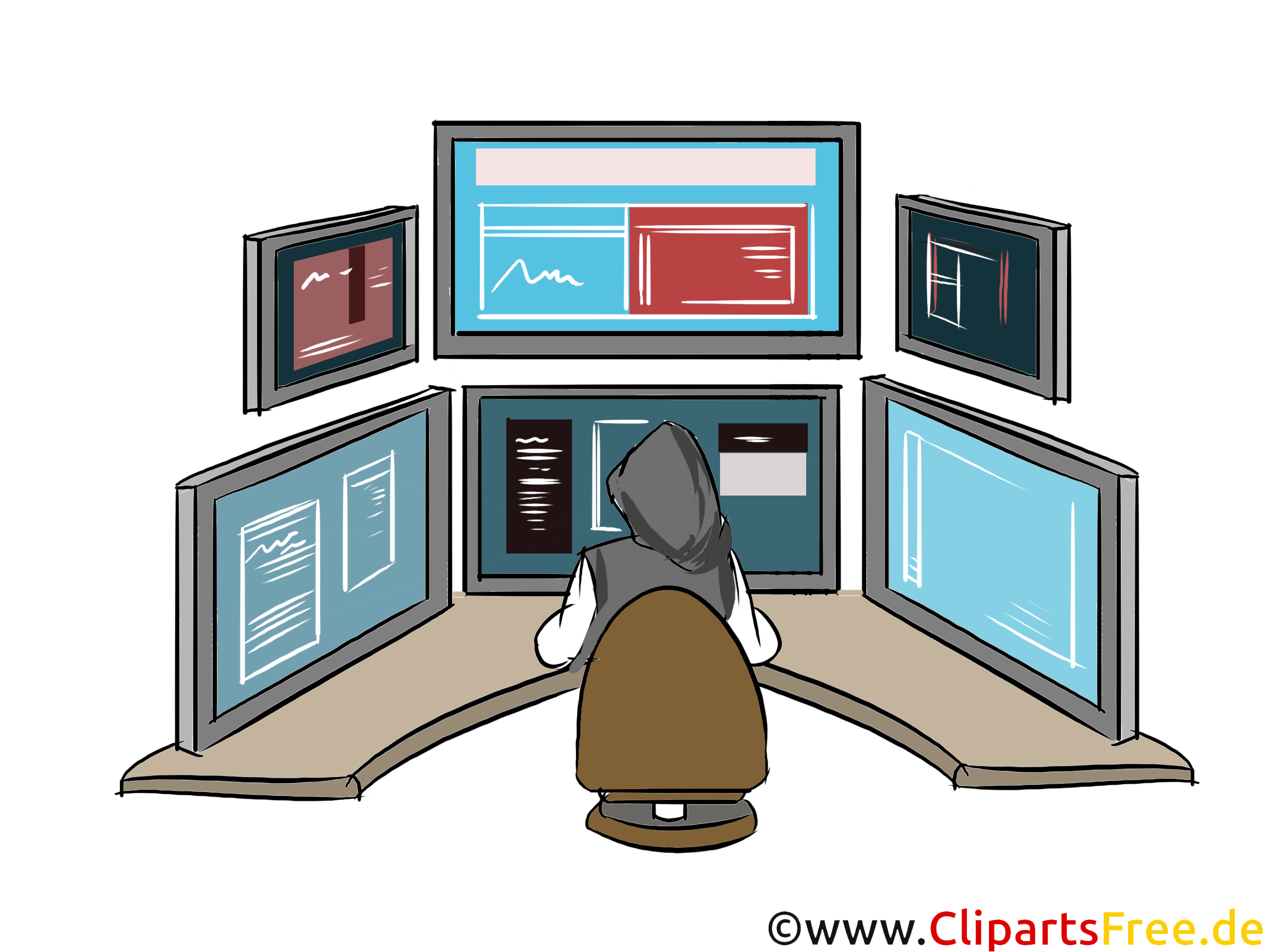 多くのモニタークリップアート 画像を持つトレーダーの職場 多くのモニタークリップアート 画像を持つトレーダーの職場