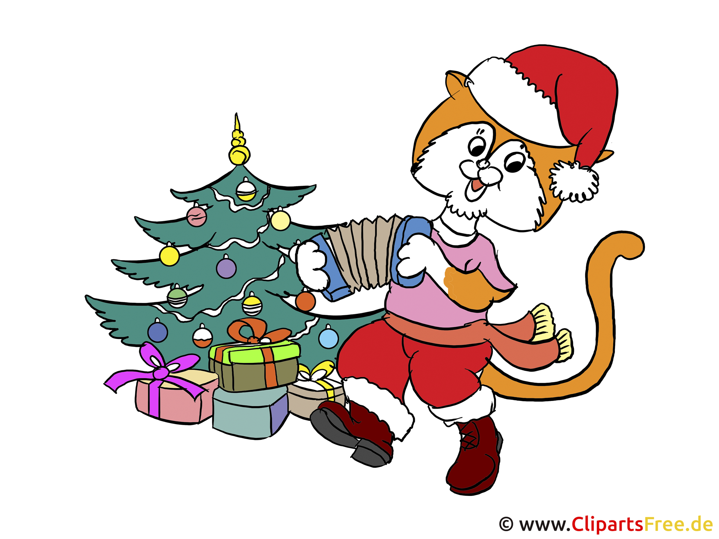 イラスト猫とクリスマスツリー
