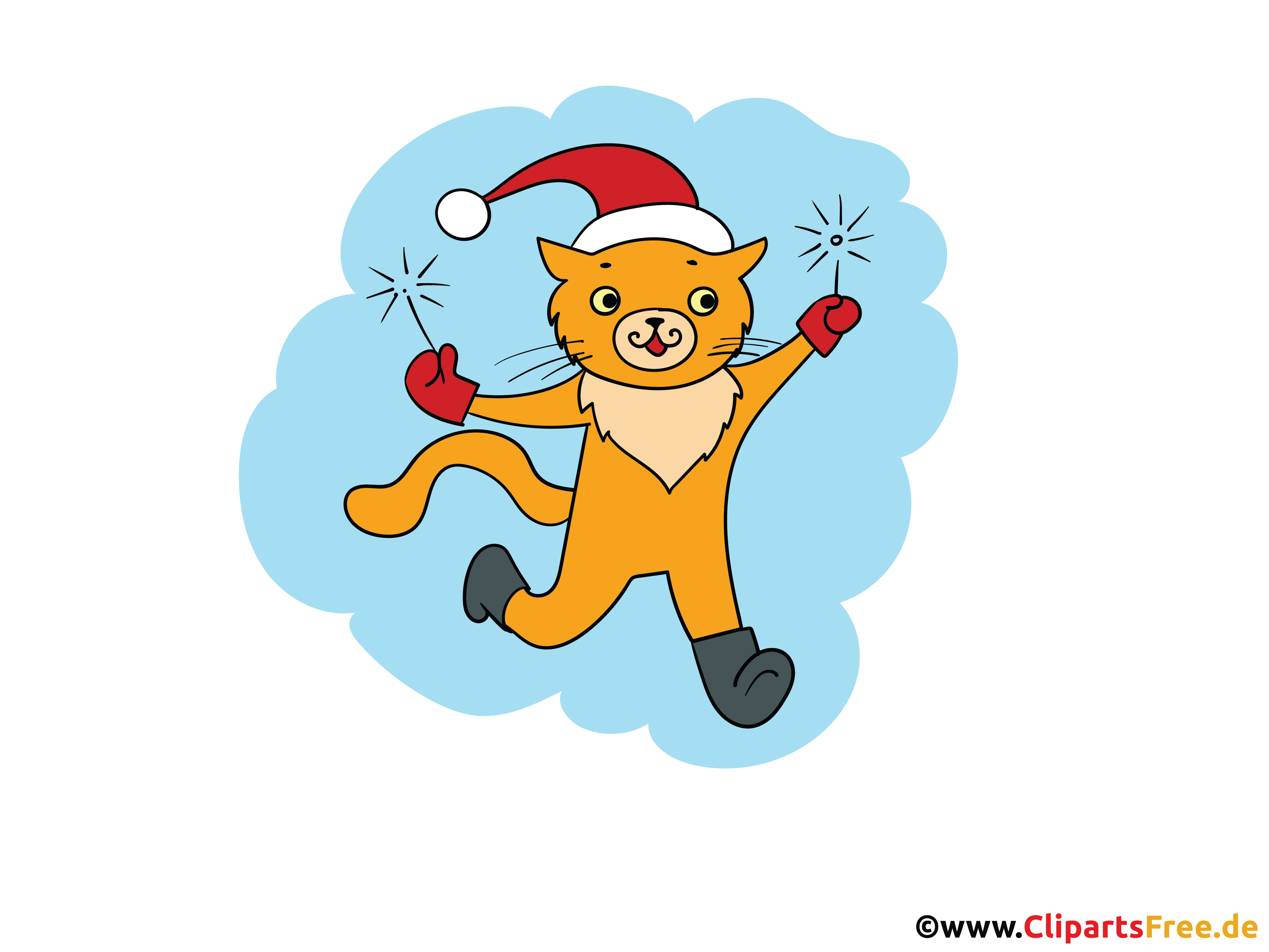 Kater mit Wunderkerzen feiert Silvester und Weihnachten Clipart