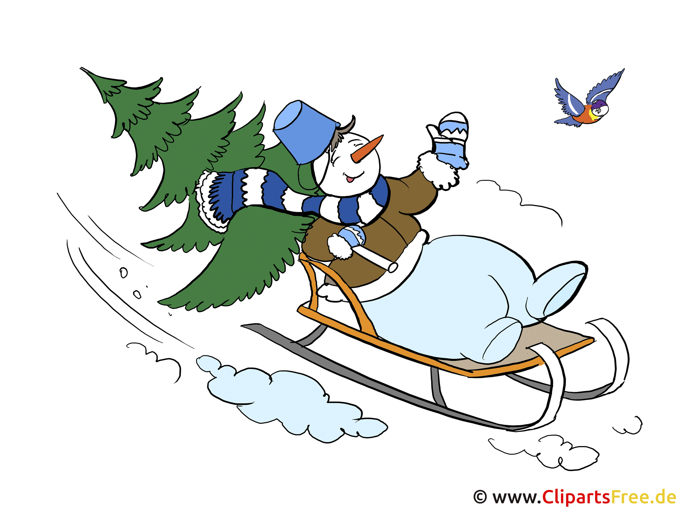 Schneemann auf Schlitten - Weihnachtsurlaub Clipart