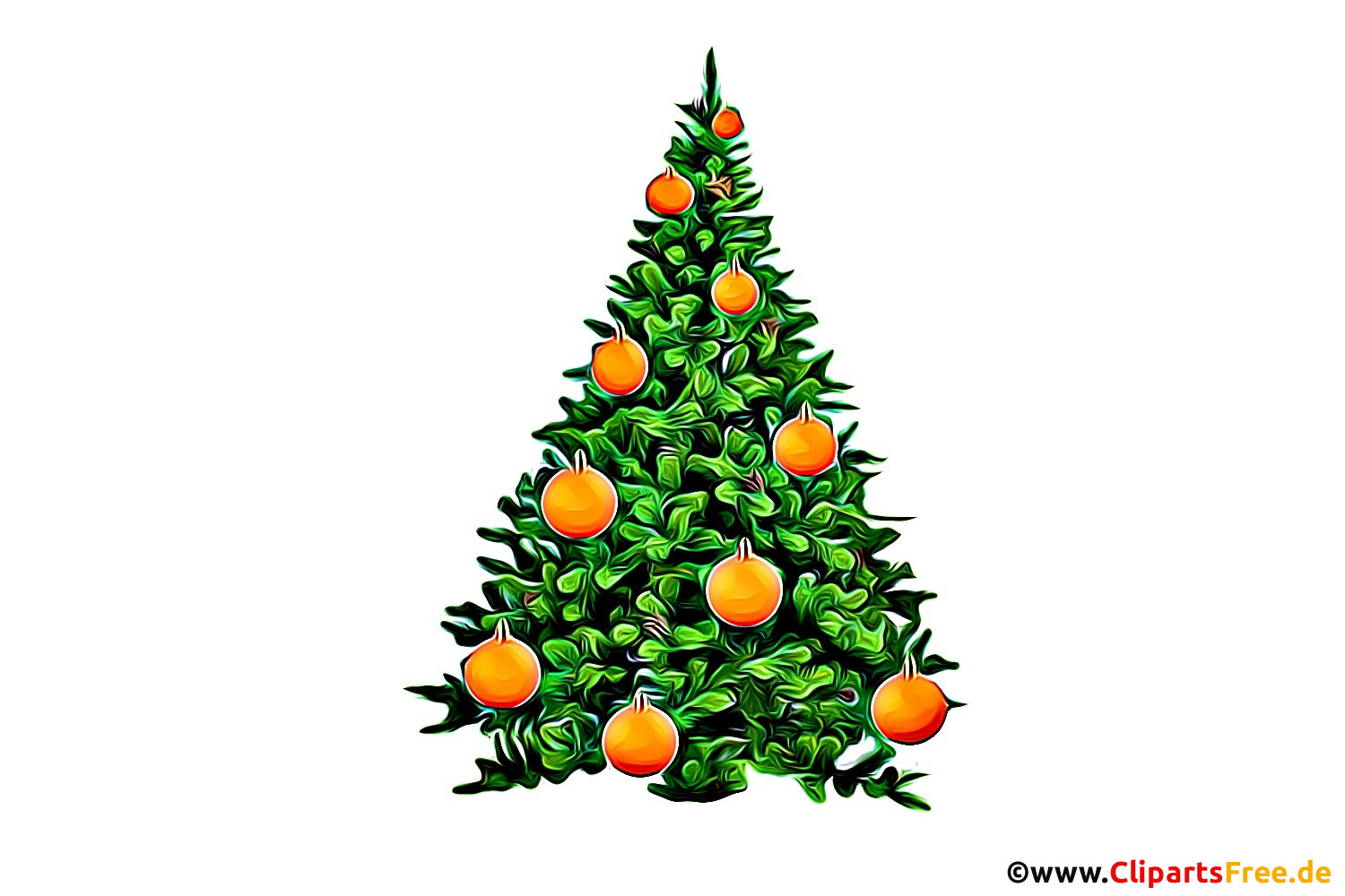 Christmas tree na pinalamutian ng mga orange na ilustrasyon, larawan