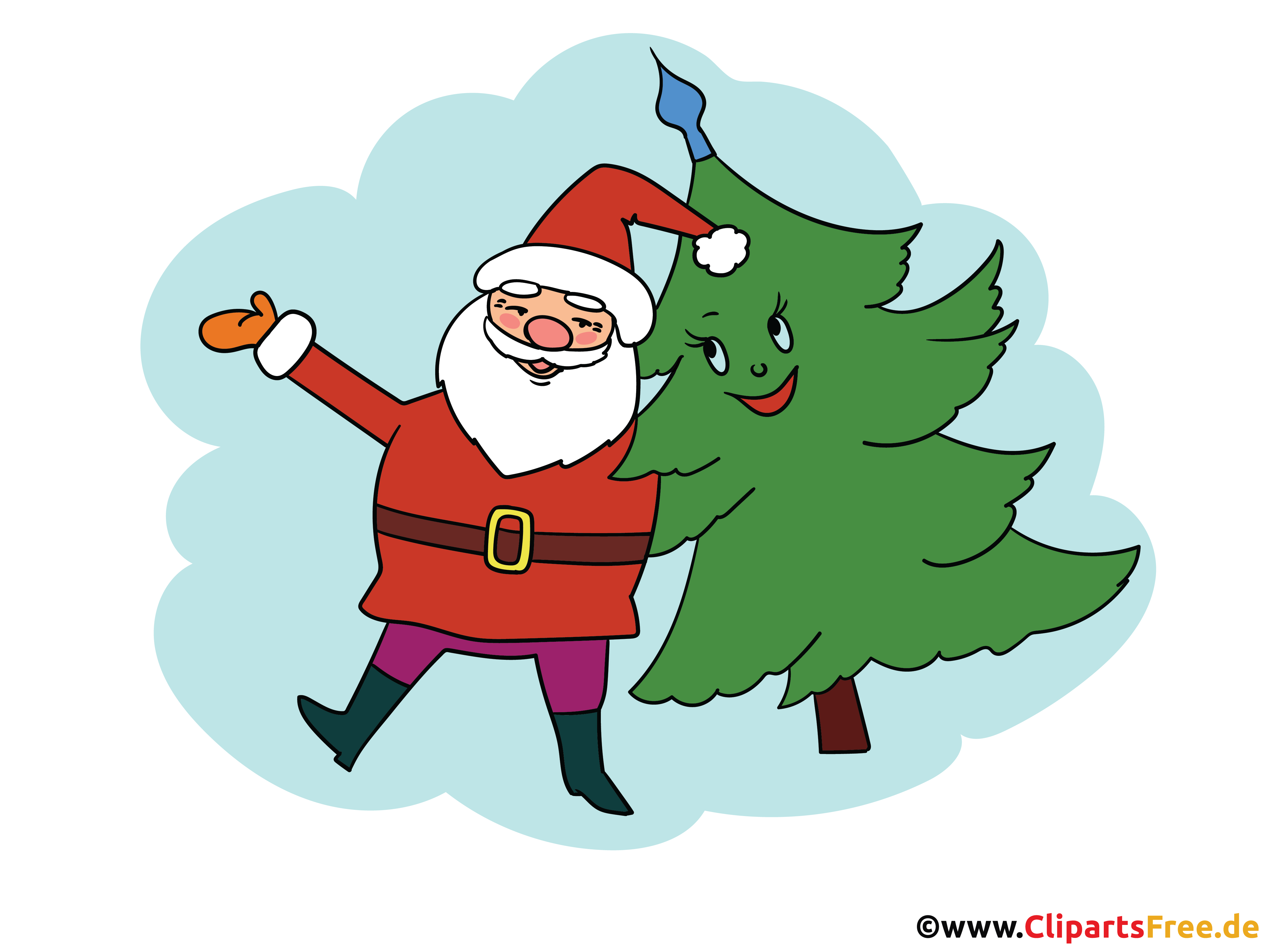 Kerstman met Kerstboom Cartoonillustraties voor kinderen