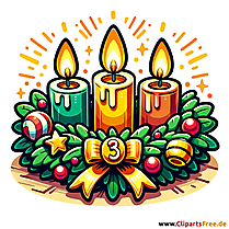 Cartoonclipart zum Advent mit Weihnachtskranz und Kerzen