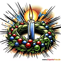 Klipart s vánočním věncem a svíčkou na 1. advent