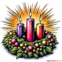 Komisk clipart til advent med en julekrans