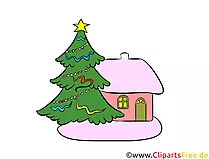 Darmowe cliparty Boże Narodzenie, choinka y dom