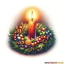 Et lys og julekransbilde til advent