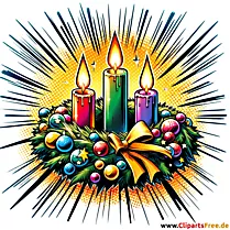 Clipart vijenac s 3 svijeće za Advent