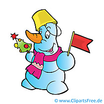 Schneemann mit Flagge Clipart, Bild, Cartoon, Grafik, Illustration