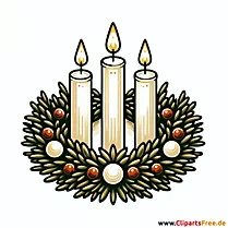 Corona navideña con tres velas clipart para Adviento