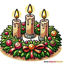 Clipart de corona navideña y tres velas para Adviento