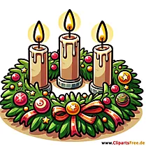 Božićni vijenac i tri svijeće clipart za Advent