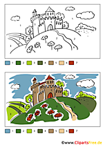 Burg Ausmalvorlage - Malen nach Zahlen kostenlos