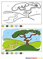 Gratis Malbild Baum, Feld, Landmotiv
