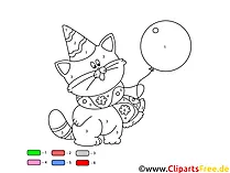 Malen nach Zahlen für Kinder Katze mit Luftballon