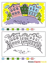Stadt Ausmalbild Malen nach Zahlen kostenlos