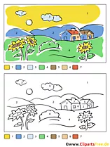 Vorlage Ausmalen nach Zahlen Landmotiv