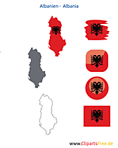 Albanien-Karte mit Flagge, Albania Kontur mit Fahne, Icon, Button