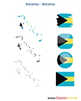 Bahamas-Karte mit Flagge, Kontur mit Fahne, Icon, Button