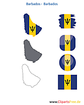 Barbados-Karte mit Flagge, Kontur mit Fahne, Icon, Button