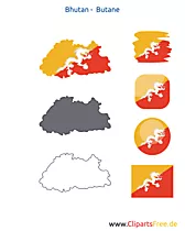 Bhutan Flagge mit Kontur-Karte, Fahne, Icon, Button