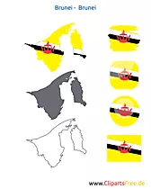 Brunei-Karte mit Flagge, Brunei Kontur mit Fahne, Icon, Button