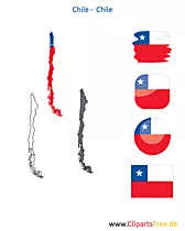 Chile-Karte mit Flagge, Kontur mit Fahne, Button, Icon