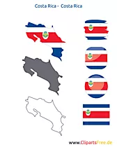 Costa Rica-Karte mit Flagge, Kontur mit Fahne, Button, Icon